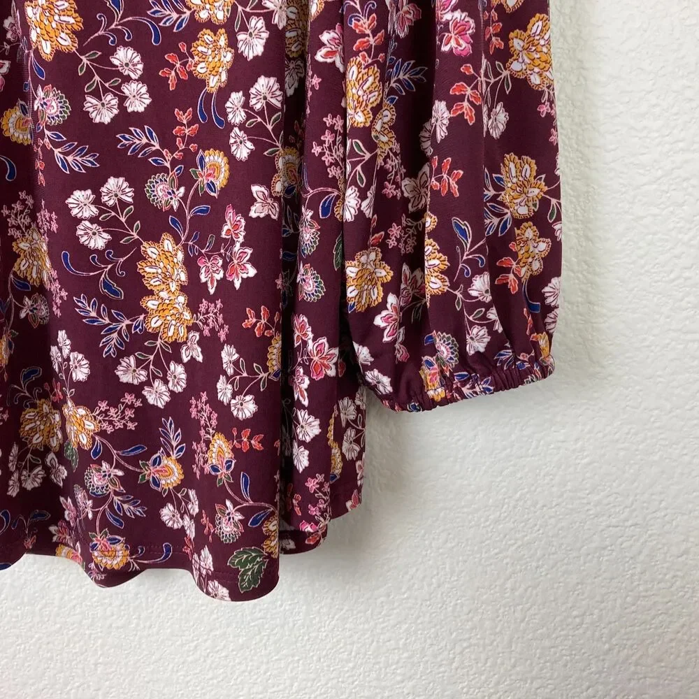 Vince Camuto Women's V-Neck Tunic Blouse Size L Brown Multi Floral Office Casual